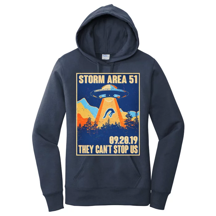 Storm Area 51 Travel Poster They Can't Stop Us Women's Pullover Hoodie