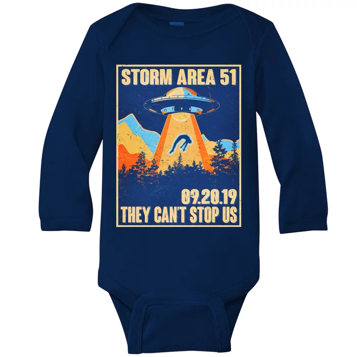 Storm Area 51 Travel Poster They Can't Stop Us Baby Long Sleeve Bodysuit