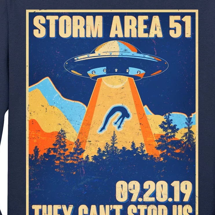 Storm Area 51 Travel Poster They Can't Stop Us Tall Long Sleeve T-Shirt