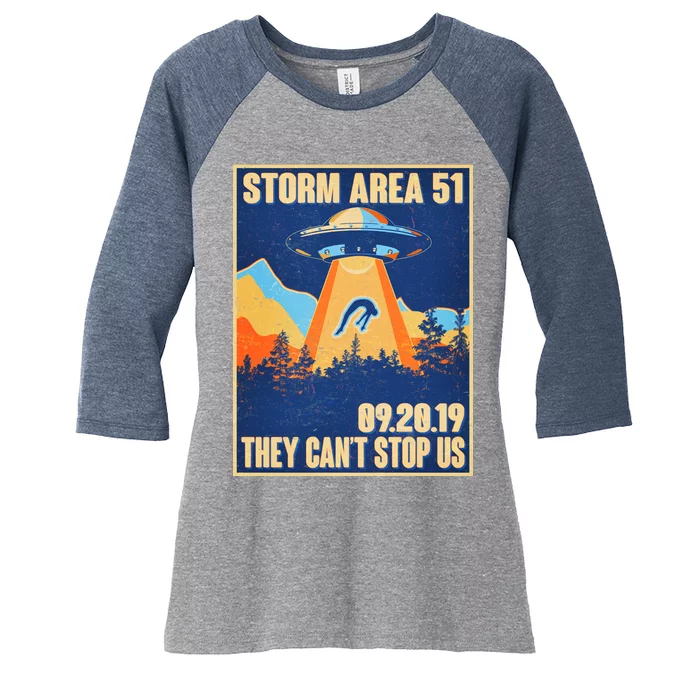 Storm Area 51 Travel Poster They Can't Stop Us Women's Tri-Blend 3/4-Sleeve Raglan Shirt