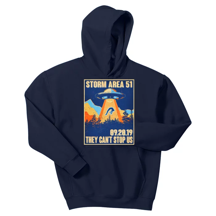 Storm Area 51 Travel Poster They Can't Stop Us Kids Hoodie