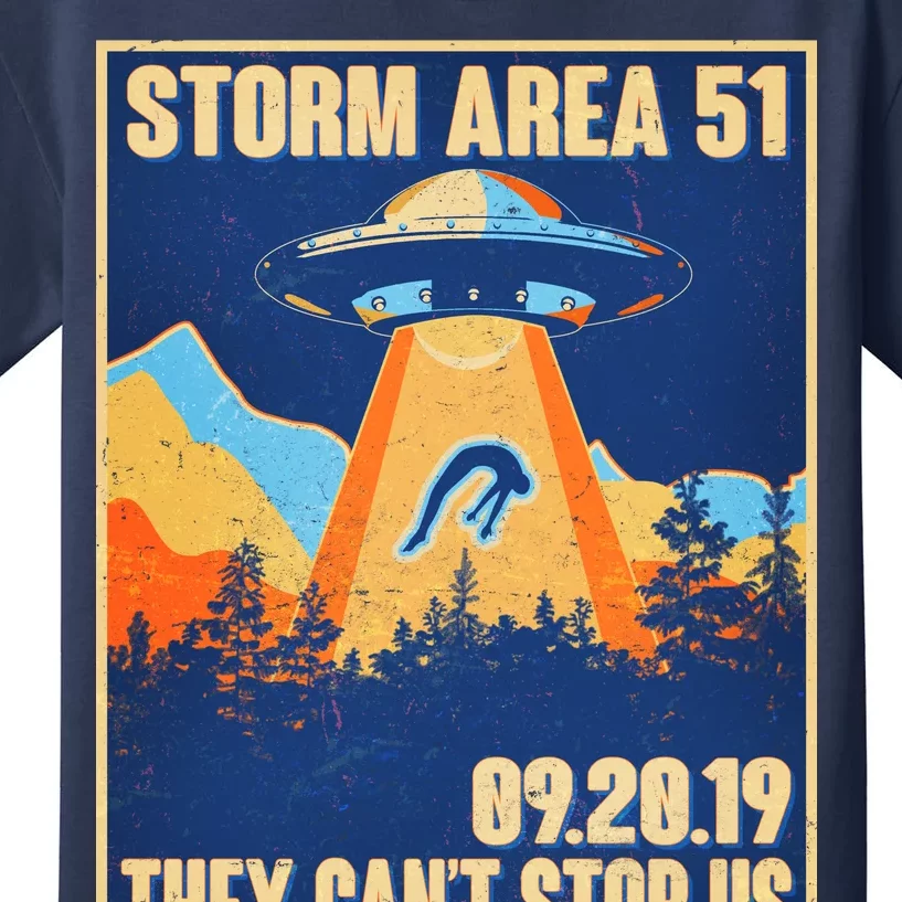 Storm Area 51 Travel Poster They Can't Stop Us Kids T-Shirt