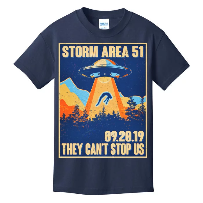 Storm Area 51 Travel Poster They Can't Stop Us Kids T-Shirt