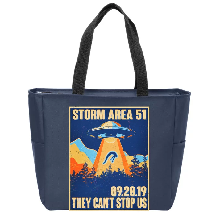 Storm Area 51 Travel Poster They Can't Stop Us Zip Tote Bag