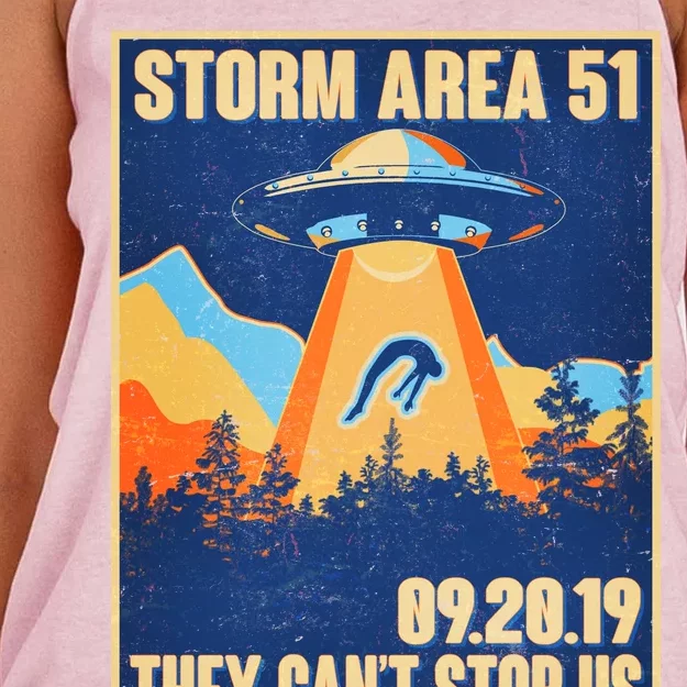 Storm Area 51 Travel Poster They Can't Stop Us Women's Knotted Racerback Tank