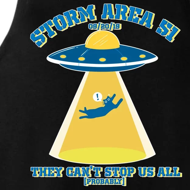 Storm Area 51 UFO Cat They Can't Stop Us All Ladies Tri-Blend Wicking Tank