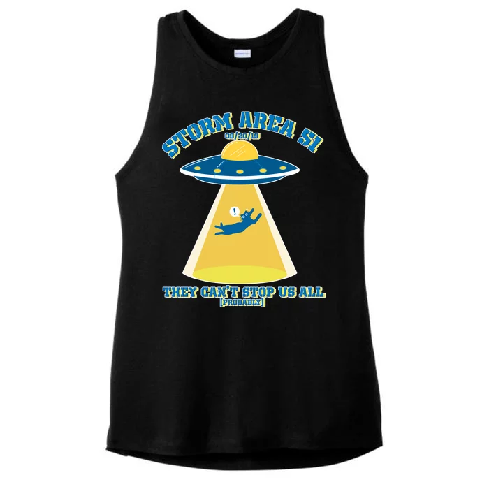 Storm Area 51 UFO Cat They Can't Stop Us All Ladies Tri-Blend Wicking Tank