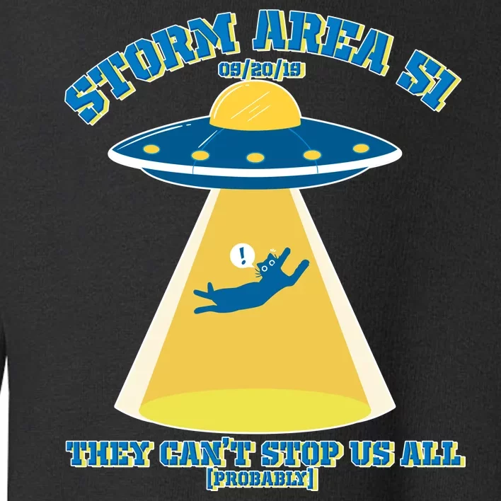 Storm Area 51 UFO Cat They Can't Stop Us All Toddler Sweatshirt