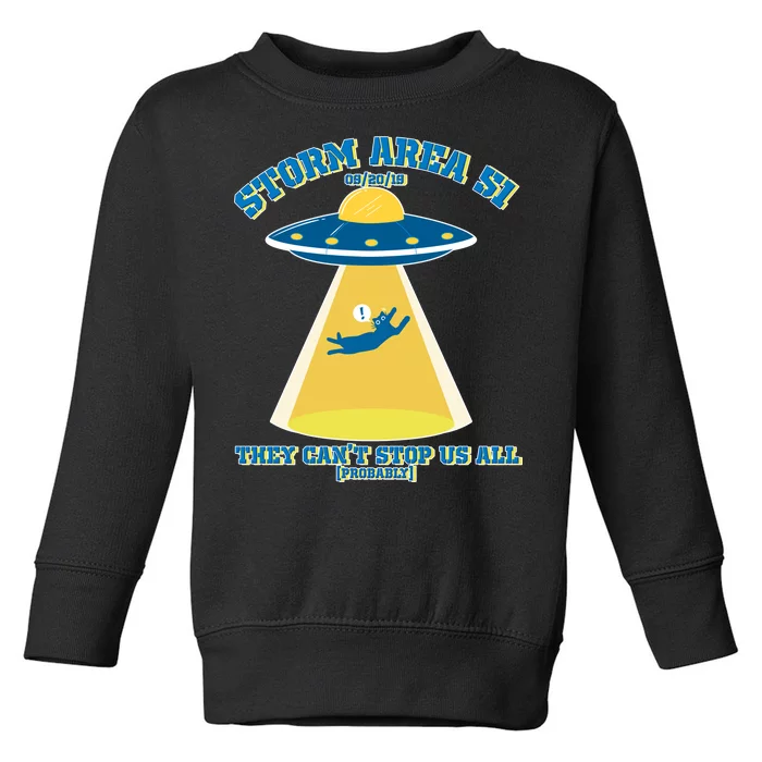 Storm Area 51 UFO Cat They Can't Stop Us All Toddler Sweatshirt