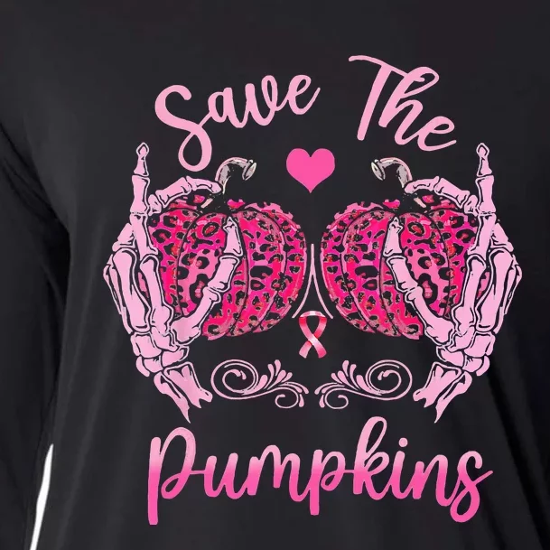 Save The Pumpkin Boobs Skeleton Hand Halloween Breast Cancer Cooling Performance Long Sleeve Crew