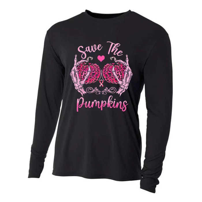 Save The Pumpkin Boobs Skeleton Hand Halloween Breast Cancer Cooling Performance Long Sleeve Crew