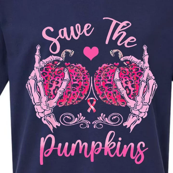 Save The Pumpkin Boobs Skeleton Hand Halloween Breast Cancer Sueded Cloud Jersey T-Shirt