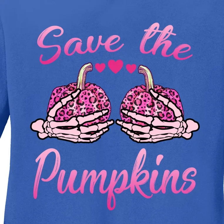 Save The Pumpkins Gift Breast Cancer Awareness Halloween Gift Ladies Long Sleeve Shirt