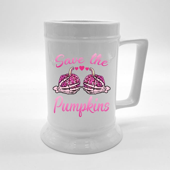 Save The Pumpkins Gift Breast Cancer Awareness Halloween Gift Front & Back Beer Stein