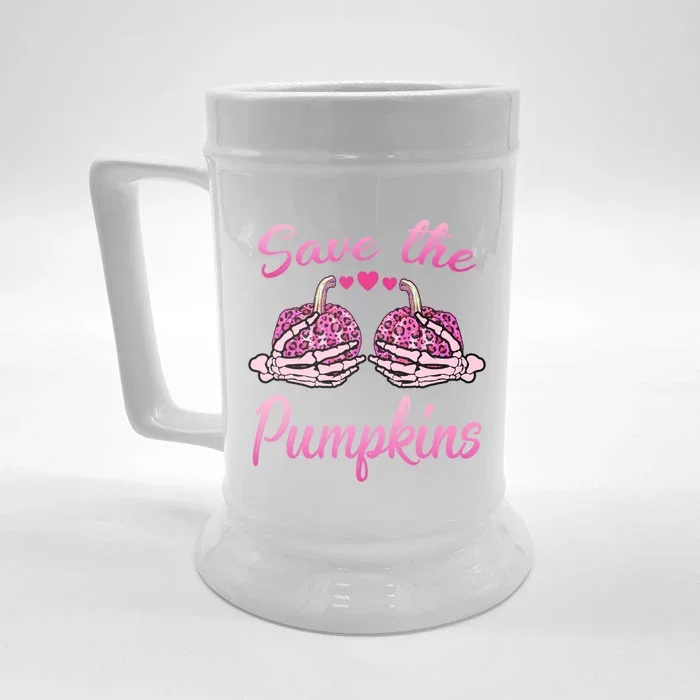 Save The Pumpkins Gift Breast Cancer Awareness Halloween Gift Front & Back Beer Stein