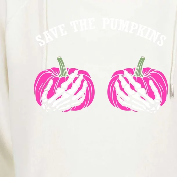 Save The Pumpkins Funny Halloween Breast Cancer Great Gift Womens Funnel Neck Pullover Hood