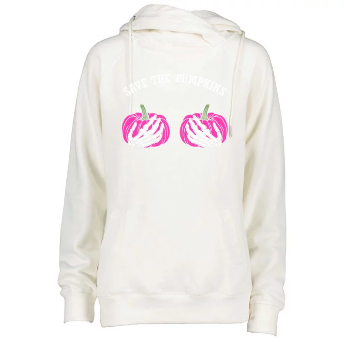 Save The Pumpkins Funny Halloween Breast Cancer Great Gift Womens Funnel Neck Pullover Hood