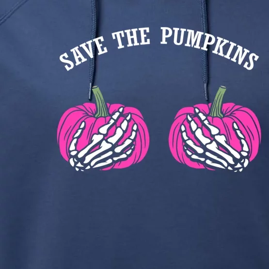 Save The Pumpkins Funny Halloween Breast Cancer Great Gift Performance Fleece Hoodie