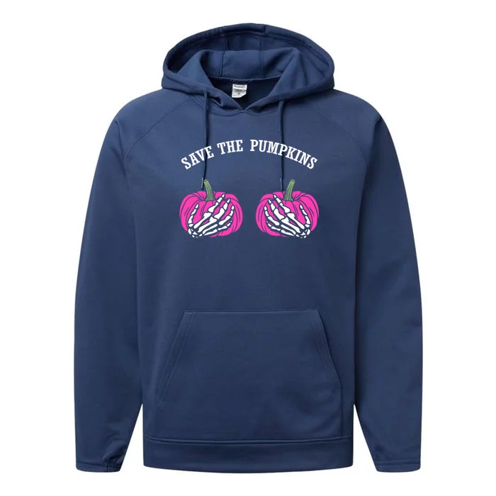 Save The Pumpkins Funny Halloween Breast Cancer Great Gift Performance Fleece Hoodie