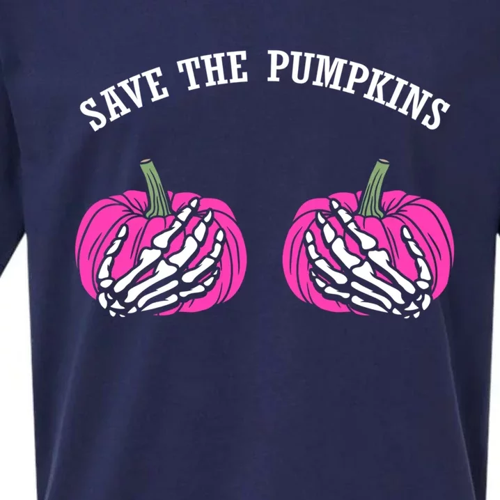 Save The Pumpkins Funny Halloween Breast Cancer Great Gift Sueded Cloud Jersey T-Shirt