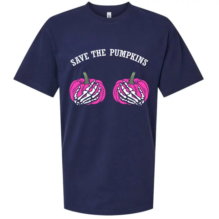 Save The Pumpkins Funny Halloween Breast Cancer Great Gift Sueded Cloud Jersey T-Shirt