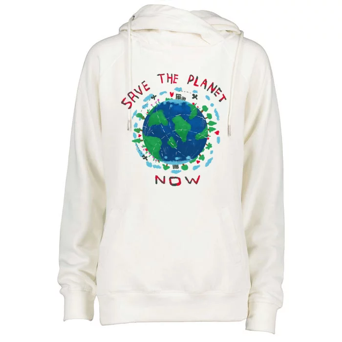 Save The Planet Earth Day Cute Drawing Gift Womens Funnel Neck Pullover Hood