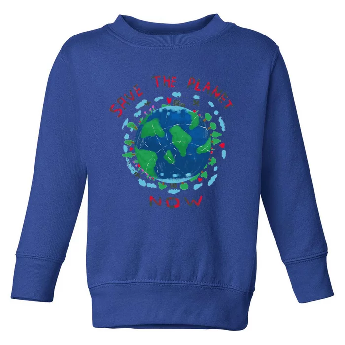 Save The Planet Earth Day Cute Drawing Gift Toddler Sweatshirt