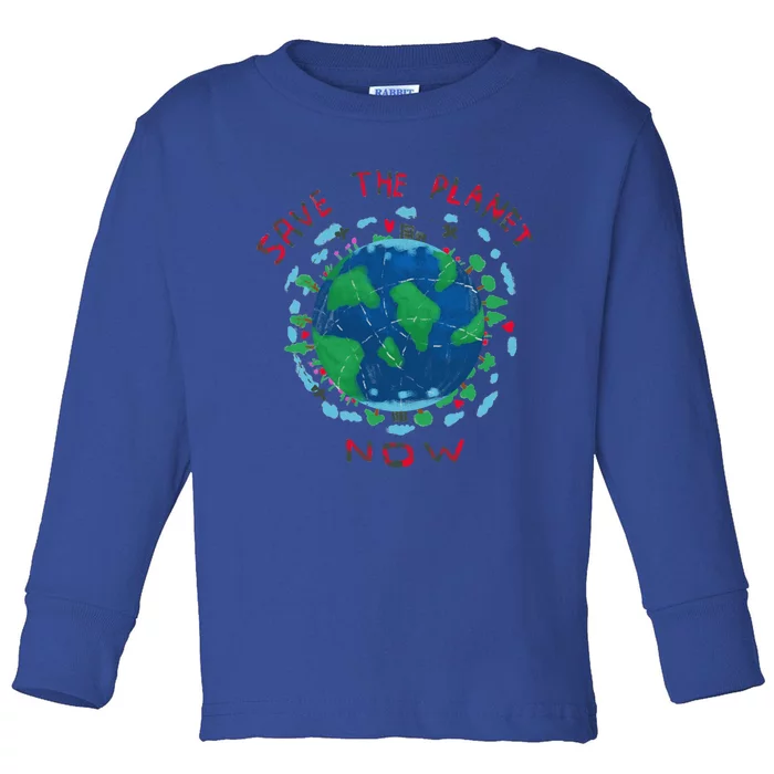 Save The Planet Earth Day Cute Drawing Gift Toddler Long Sleeve Shirt