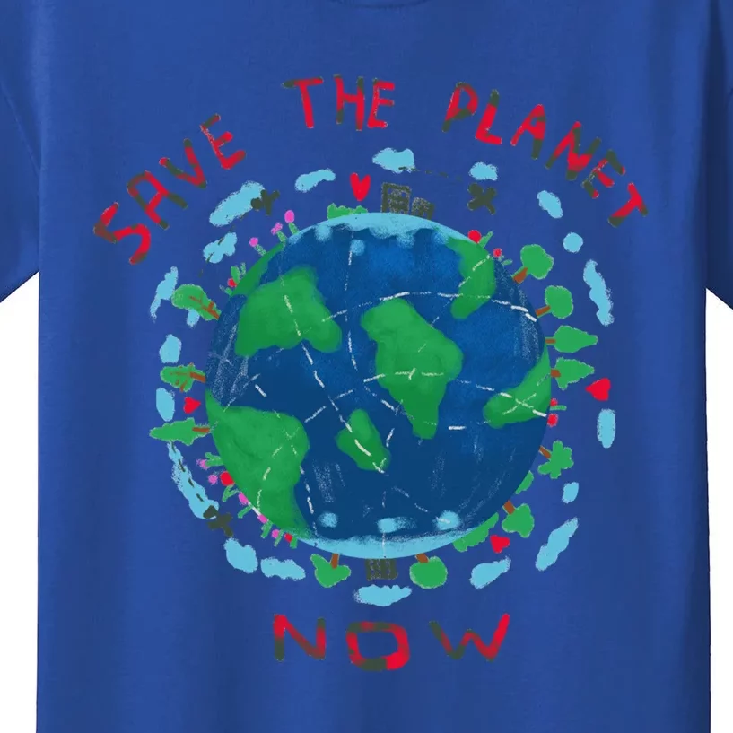 Save The Planet Earth Day Cute Drawing Gift Kids T-Shirt