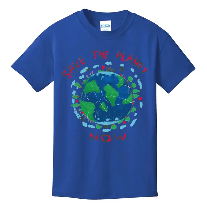 Save The Planet Earth Day Cute Drawing Gift Kids T-Shirt