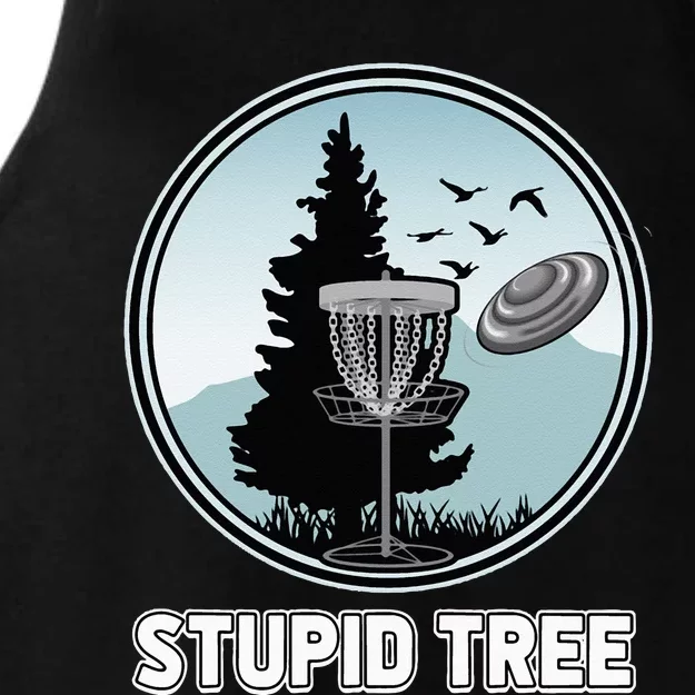 Stupid Tree Pinetree Sunset Funny Disc Frisbee Golf Player Ladies Tri-Blend Wicking Tank