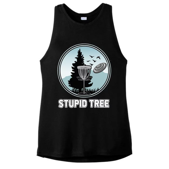 Stupid Tree Pinetree Sunset Funny Disc Frisbee Golf Player Ladies Tri-Blend Wicking Tank