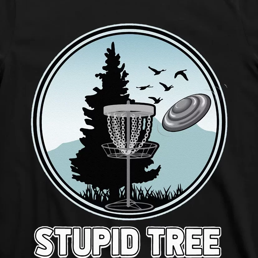 Stupid Tree Pinetree Sunset Funny Disc Frisbee Golf Player T-Shirt