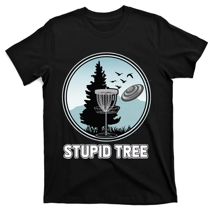 Stupid Tree Pinetree Sunset Funny Disc Frisbee Golf Player T-Shirt