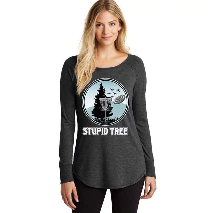 Stupid Tree Pinetree Sunset Funny Disc Frisbee Golf Player Women's Perfect Tri Tunic Long Sleeve Shirt