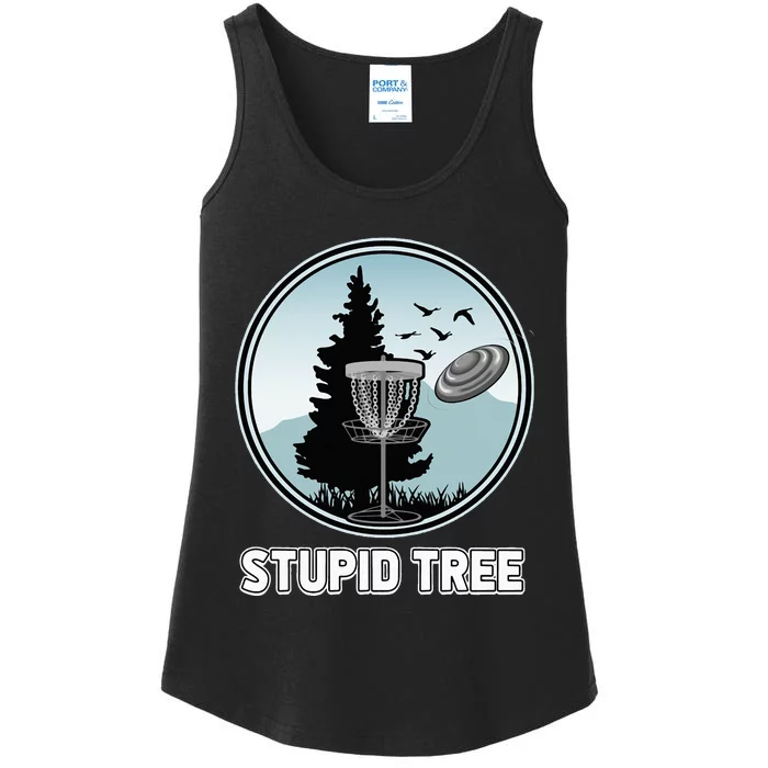 Stupid Tree Pinetree Sunset Funny Disc Frisbee Golf Player Ladies Essential Tank