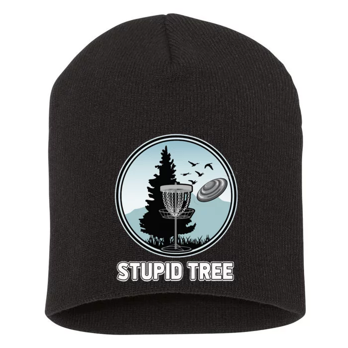 Stupid Tree Pinetree Sunset Funny Disc Frisbee Golf Player Short Acrylic Beanie