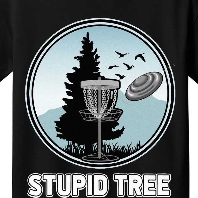 Stupid Tree Pinetree Sunset Funny Disc Frisbee Golf Player Kids T-Shirt