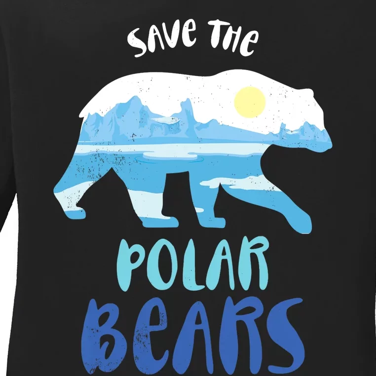 Save The Polar Bear Design For Climate Change Awareness Ladies Long Sleeve Shirt