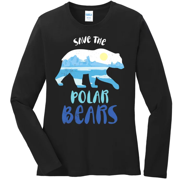 Save The Polar Bear Design For Climate Change Awareness Ladies Long Sleeve Shirt