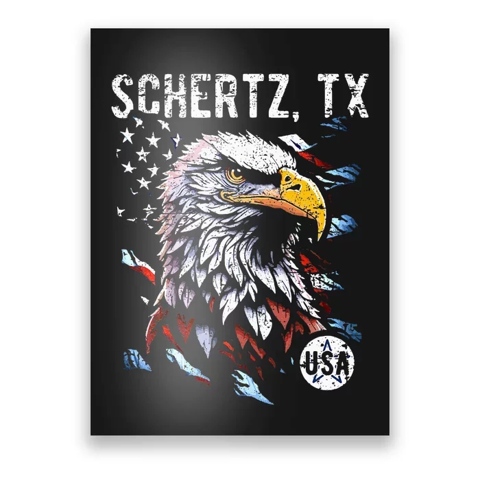 Schertz Texas Patriotic Eagle Usa Flag Poster