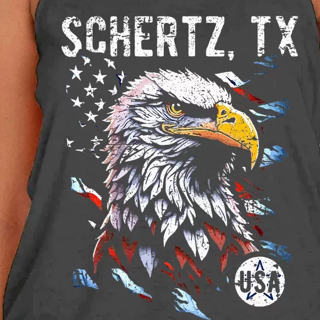 Schertz Texas Patriotic Eagle Usa Flag Women's Knotted Racerback Tank