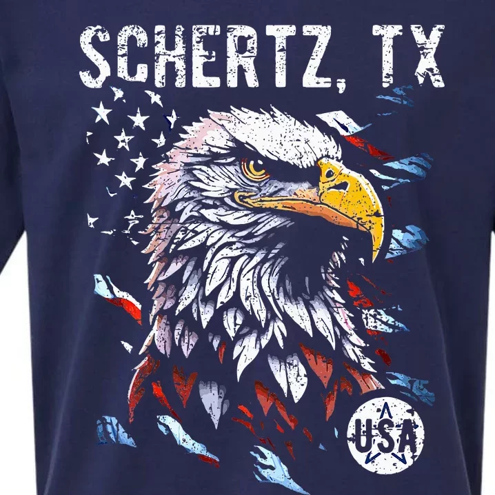 Schertz Texas Patriotic Eagle Usa Flag Sueded Cloud Jersey T-Shirt