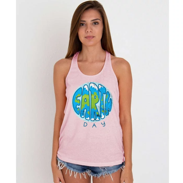 Save The Planet Earth Day Love Nature Awareness Pocket Women's Knotted Racerback Tank