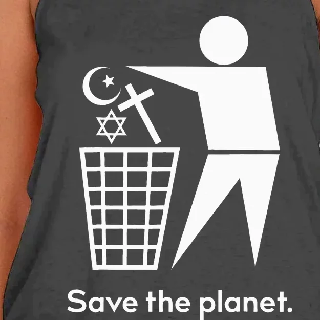 Save The Planet Humanist Anti Religion Atheist Atheism Women's Knotted Racerback Tank