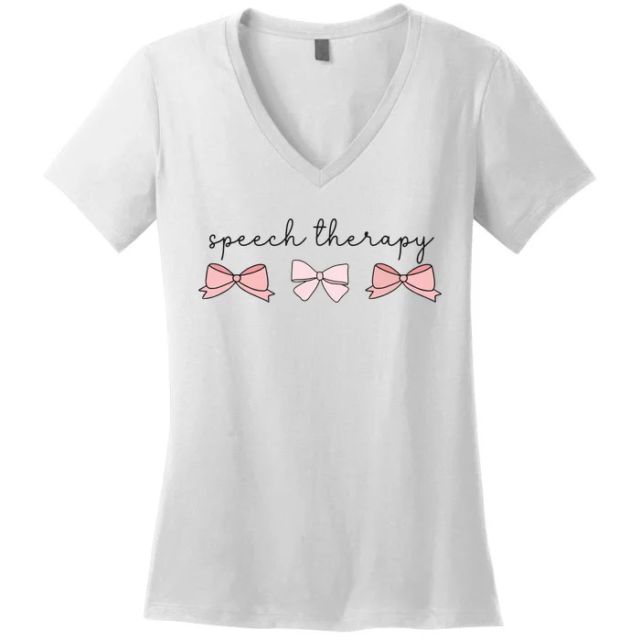 Speech Therapy Pinks Bows Coquette Slp Speech Pathology Women's V-Neck T-Shirt