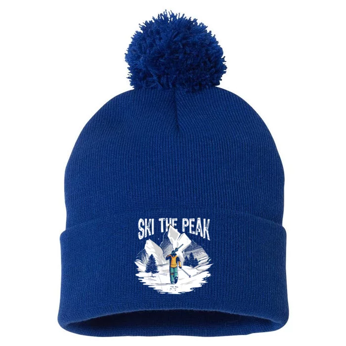 Ski The Peak Eat Sleep Ski Repeat Gift Pom Pom 12in Knit Beanie