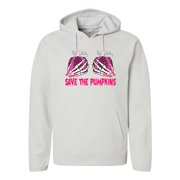 Save The Pumpkins Leopard Skeleton Breast Cancer Awareness Performance Fleece Hoodie