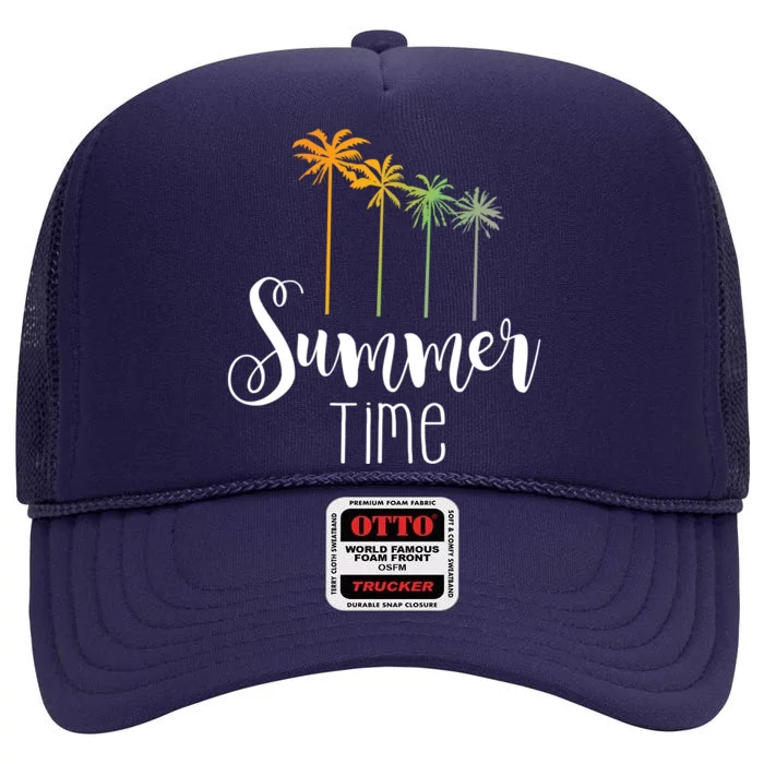 Summer Time Palm Tree High Crown Mesh Trucker Hat