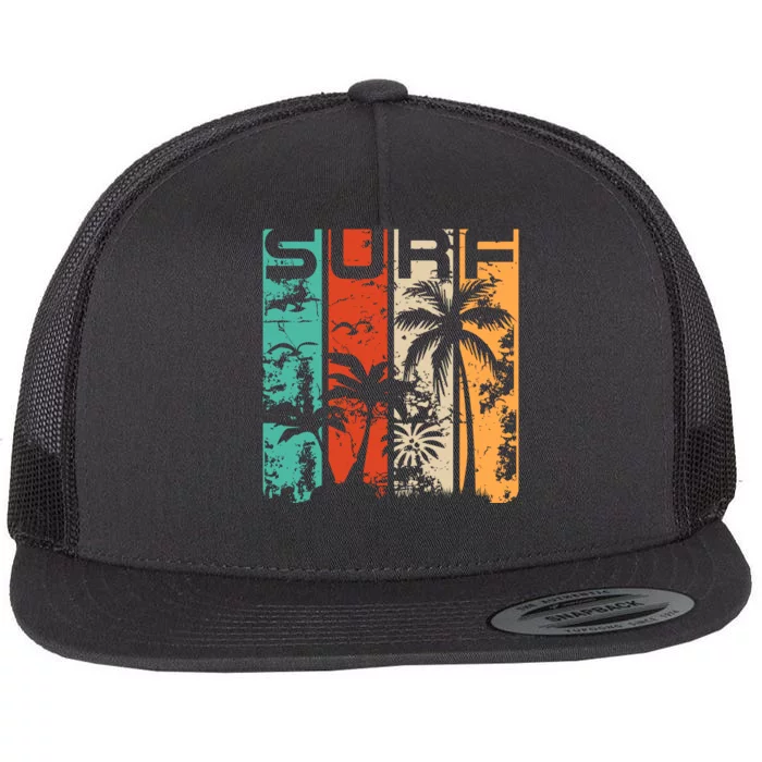 Surf Tropical Palm Tree Retro Vintage Flat Bill Trucker Hat